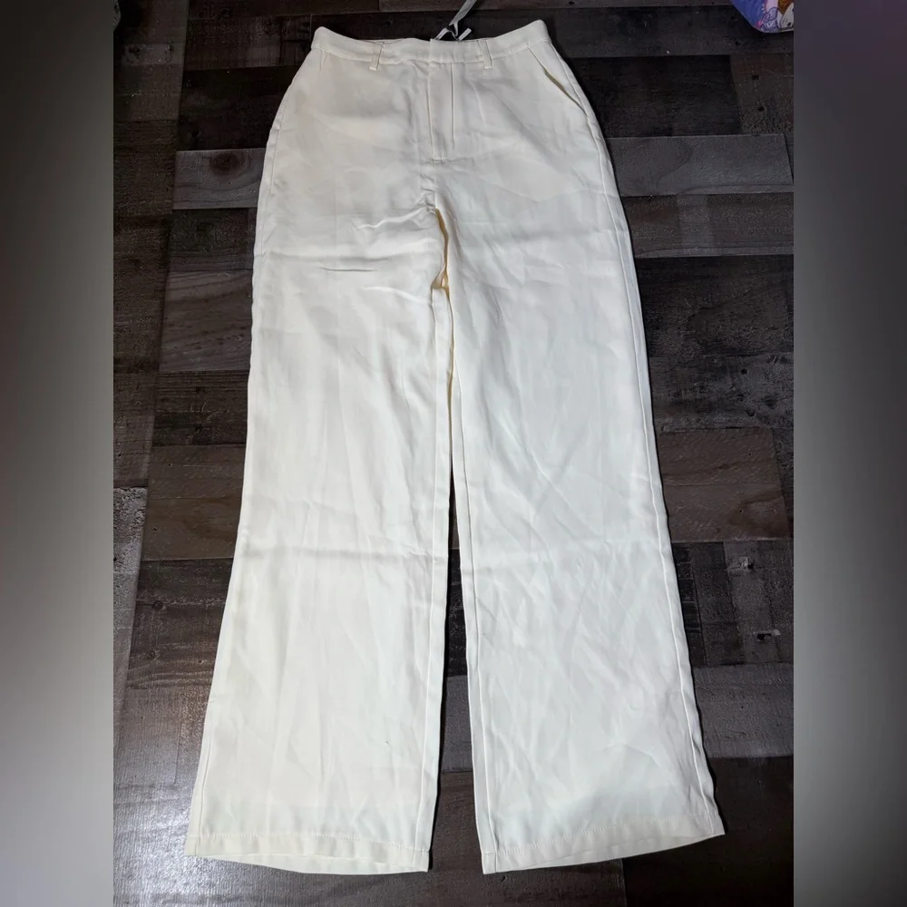 SNDYS Ivory Wide Leg Pants High Rise Tailored Trousers‎ Minimalist Chic S NWT